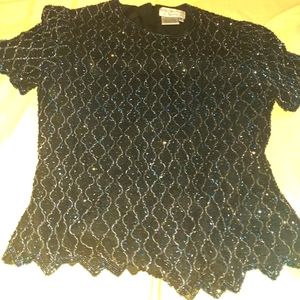 Bedazzeled black short sleeve evening wear blouse size M